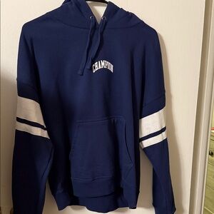 Champion Men's Navy Hoodie with White Stripes